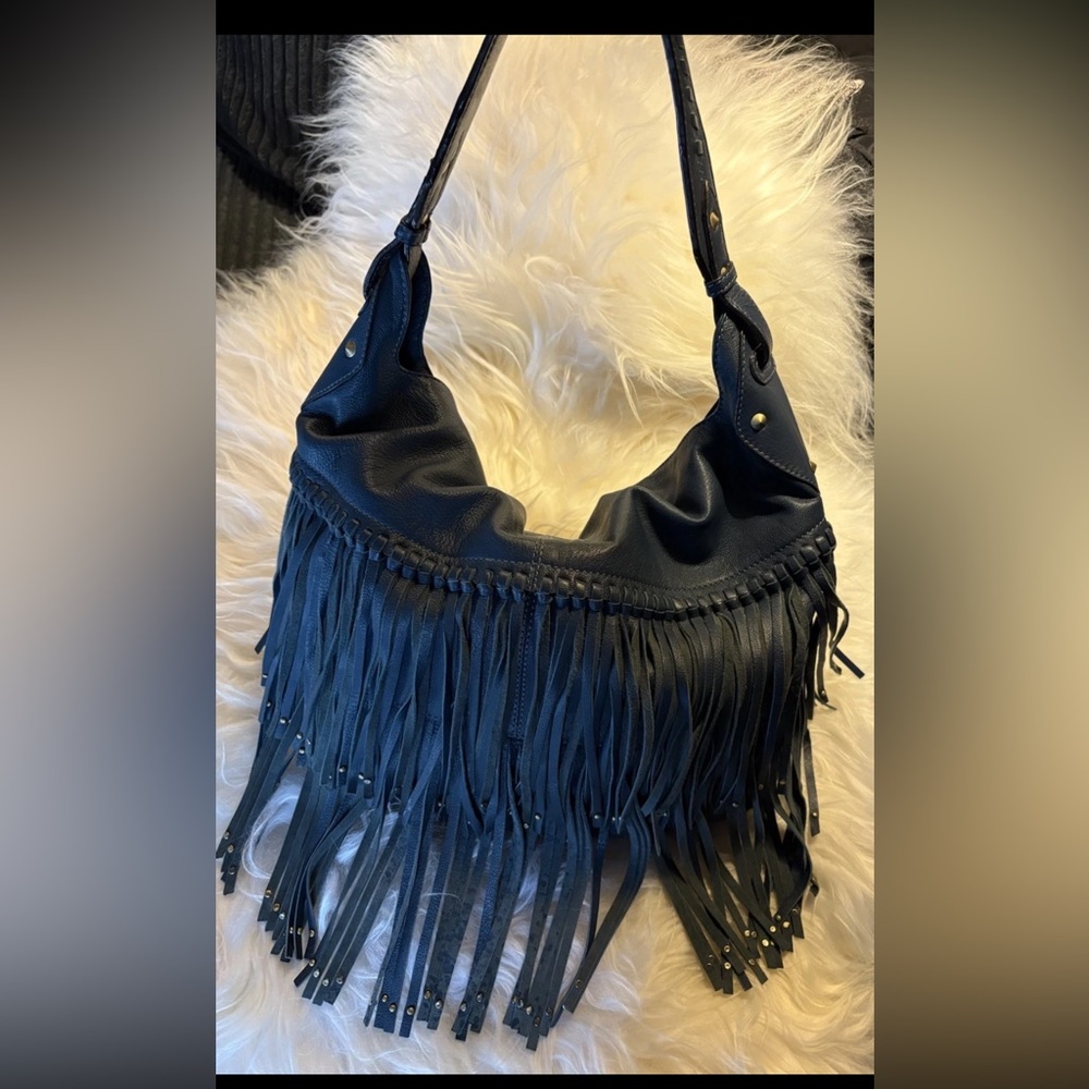Or yany Stevie Navy Blue Fringe Shoulder Hand Bag Purse